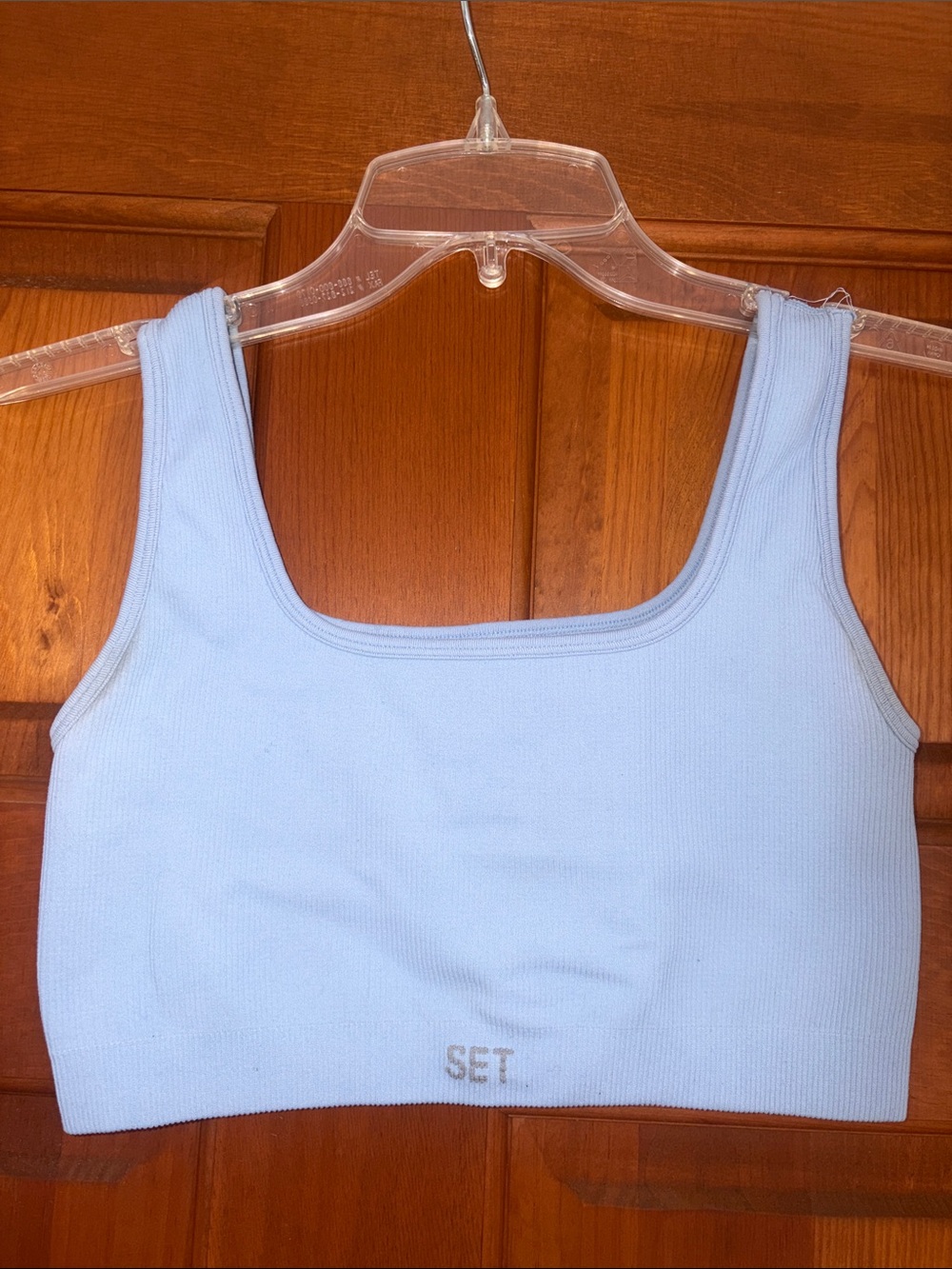 SET Active Light Blue Ribbed Square Neck Crop Bralette